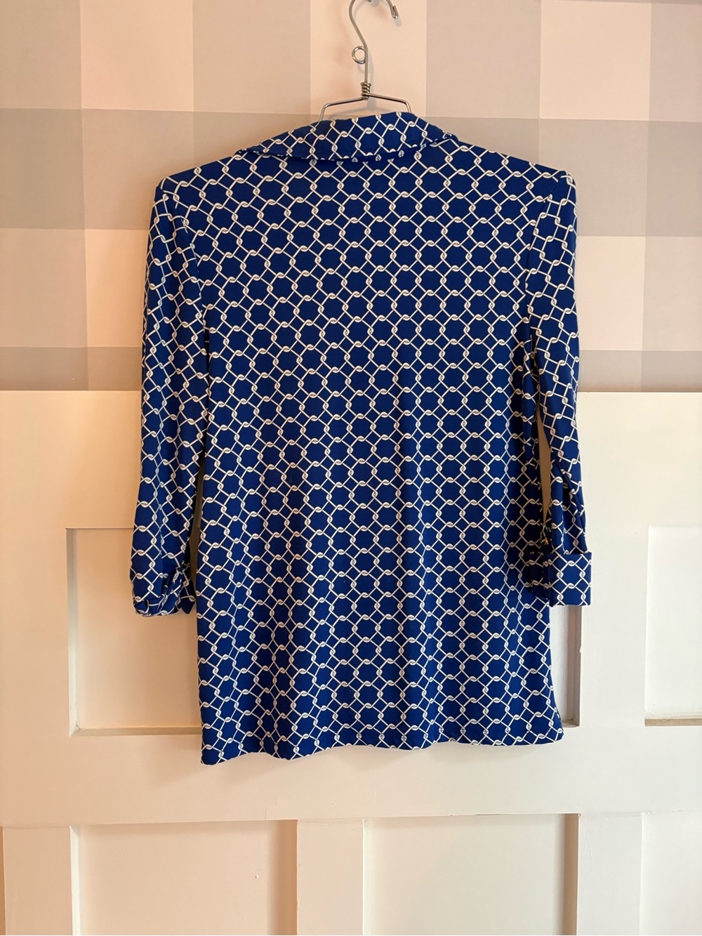 Charter Club Blue Geometric Button-Up Blouse Small - Picture 7 of 8